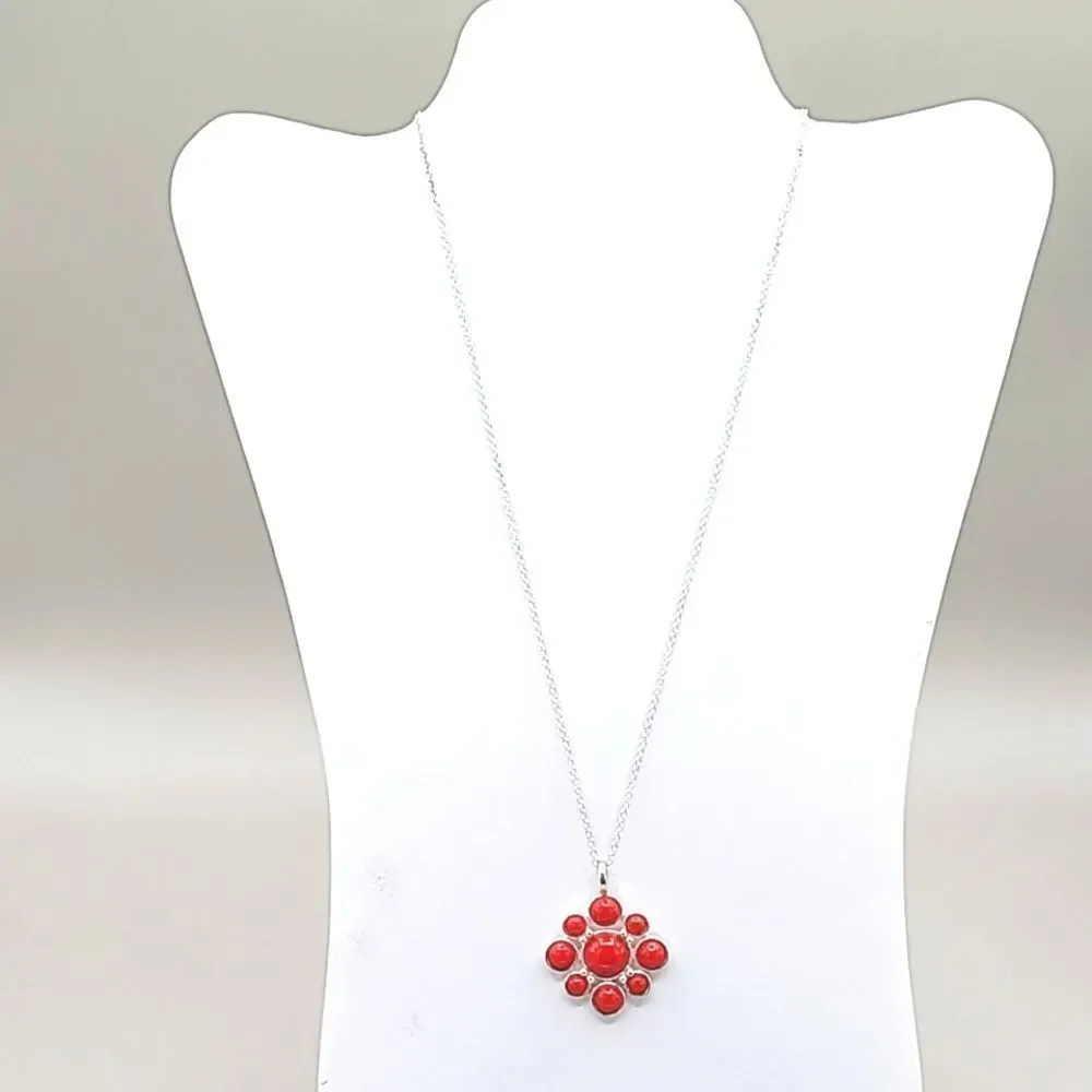 Fashion Pendant Necklace, Silver with Red Stones - Picture 2 of 4